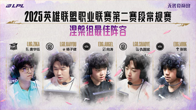 LPL公布涅槃组最佳阵容名单：Zika、Naiyou、Angel、Shaoye、Wink