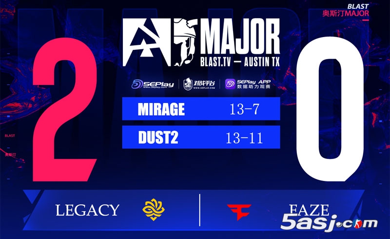 巴西黑马Legacy 2-0碾压FaZe 创比赛最大冷门 | 奥斯汀Major战报