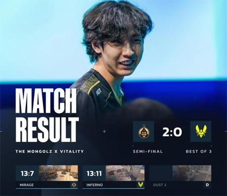 BLAST赏金赛S2：MongolZ 2-0 Vitality晋级，小蜜蜂止步