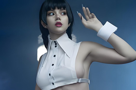 俄罗斯模特Komori神还原《星期三》暗黑风，死亡凝视复刻爆红网络